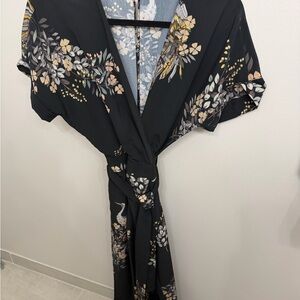 Zara Black Jumpsuit with Floral and Bird Design